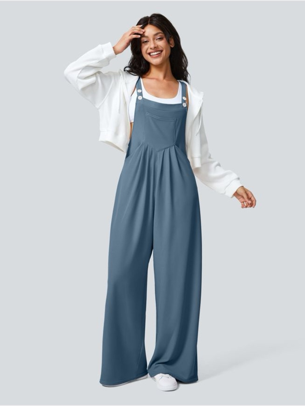 HALARA Pockets Waffle Casual Wide-Leg Overalls Mountain Spring Blue NWT